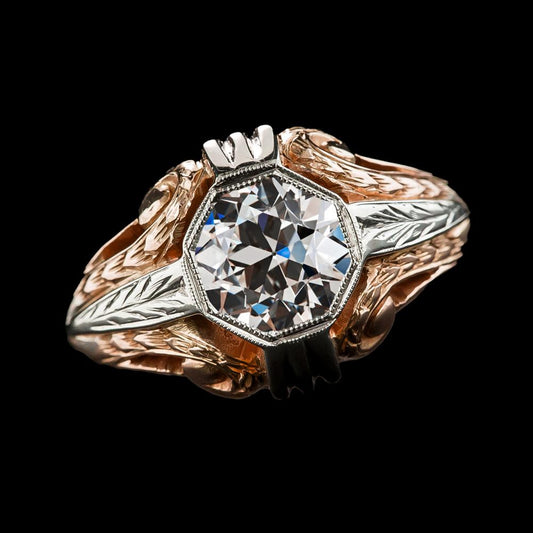 Solitärring Vintage Lünette Runder Alter Minenschliff Echt Diamant 2 Karat