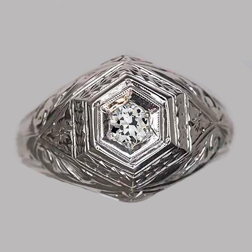 Solitärring im antiken Stil mit Echt Runddiamant im Altschliff 0,50 Karat
