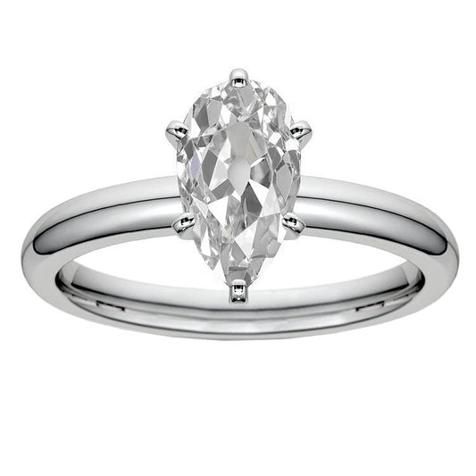 Solitaire Birne Old Mine Cut Natürliche Diamantring 3,50 Karat Goldschmuck