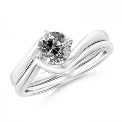 Solitaire Gold Verlobungsring Band Set Rund Old Mine Cut Diamant Echt 1,50 Karat