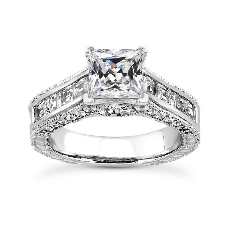 Square Cut Alter Bergmann Echt Diamant-Ringkanal-Set Milgrain 5 Karat