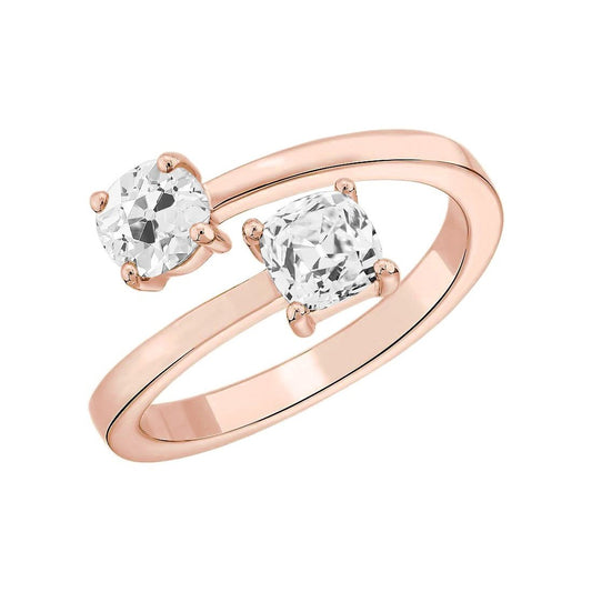 Toi Et Moi Runder Alter Bergmann Echt Diamant Ehering Roségold 1,75 Karat