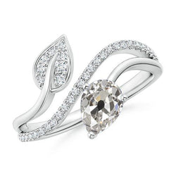 Toi et Moi Birnen Echt Diamant-Ring alter Bergmann 2,25 Karat Blatt-Stil Gold 14K