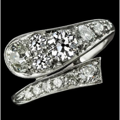 Trauring Im Altschliff, Runder Natürliche Diamant, Verdrehter Schaft, 3,50 Karat