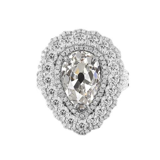 Triple Halo Ehering Birne Alter Bergmann Natürliche Diamant 5 Karat Blumenstil