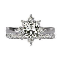 Verlobungsring-Set Kissen & Runder Altschliff Natürlich Diamant Im Sternstil 5 Karat