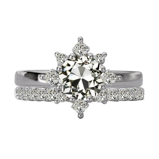 Verlobungsring-Set Kissen & Runder Altschliff Natürlich Diamant Im Sternstil 5 Karat - harrychadent.ch