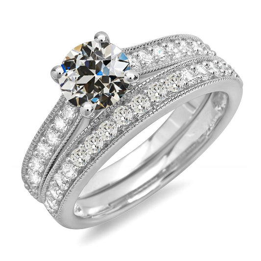 Verlobungsring-Set Rund Alter Bergmann Echt Diamant Milgrain 6 Karat