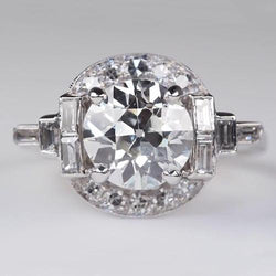 Verlobungsring Halo Baguette & Runder Alter Bergmann Echt Diamantring 3.75 Karat