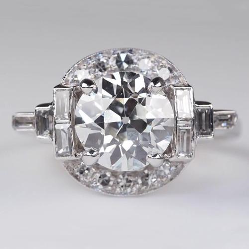 Verlobungsring Halo Baguette & Runder Alter Bergmann Echt Diamantring 3.75 Karat