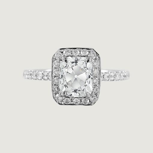 Verlobungsring Halo Cushion Cut Old Mine Cut Echt Diamanten 3,25 Karat