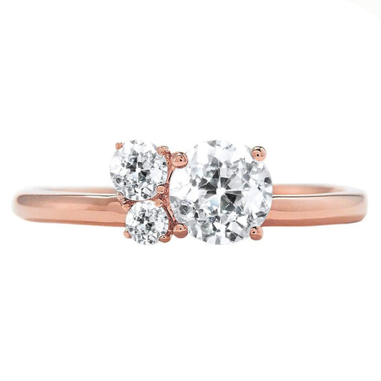 Verlobungsring Mit Drei Steinen, Rund, Echt Diamanten Im Alten Minenschliff 1,25 Karat
