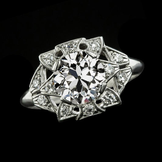 Verlobungsring Old Cut Runden Echt Diamants Vintage-Stil 3,50 Karat
