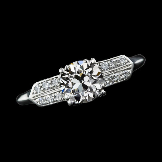 Verlobungsring Old Cut Runden Natürliche Diamants 14K Weißgold 3 Karat