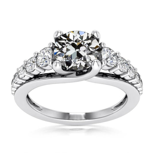 Verlobungsring Runder Alter Europäischer Naturliche Diamant 14K Gold 8 Karat