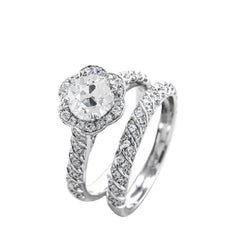 Verlobungsring Set Old Cut Natürliche Diamant Flower Style Pave Set 3,50 Karat