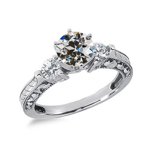 Vintage-Stil 3 Steine Alter Minenschliff Echt Diamantring 1,75 Karat