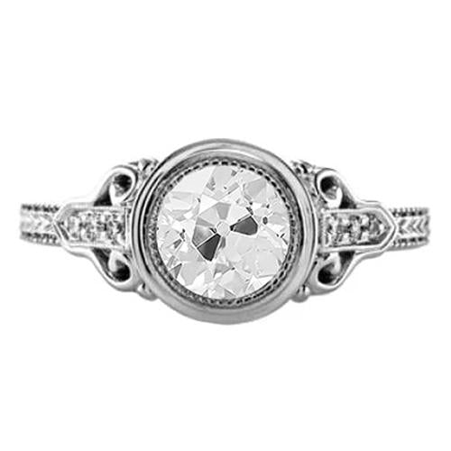 Vintage-Stil Runder Alter Bergmann Lünette Mit Echt Diamantring 1,50 Karat