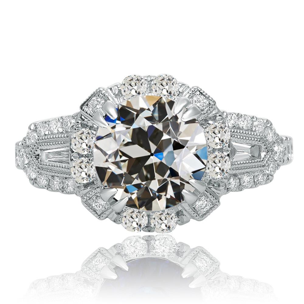 Vintage Stil Baguette & Runder Altschliff Echt Diamant Ring Krappen Set 8 Karat