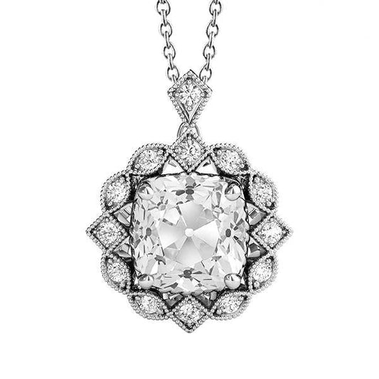 Vintage Stil Halo Echt Diamant Anhänger Rund & Kissen Alter Bergmann 7 Karat
