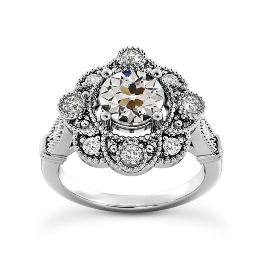 Vintage Stil Halo Ring Old Mine Cut Naturliche Diamant Flower Style 4,25 Karat