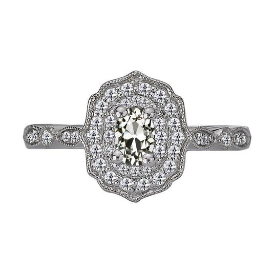 Vintage Stil Halo Ring Ovaler Altschliff Echt Diamant 4,50 Karat Milgrain