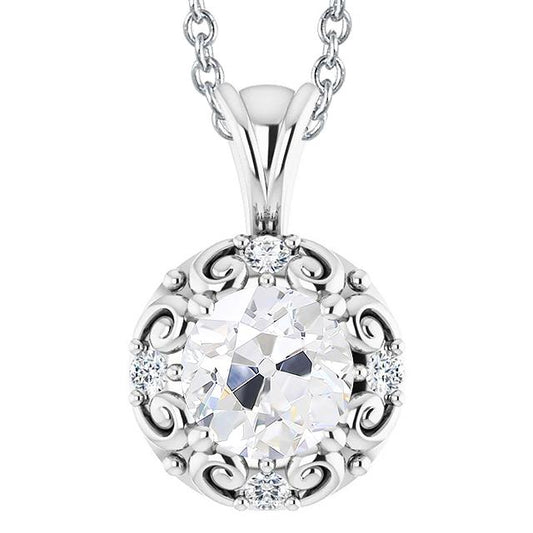Weißgold-Anhänger Mit Rundem Echt Diamanten Im Alten Minenschliff 3.50 Karat 14K