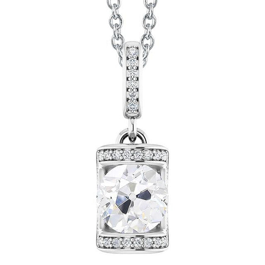 Weißgold-Echt Diamant-Anhänger Mit Kette Runder Old Cut Bar-Set 3 Karat