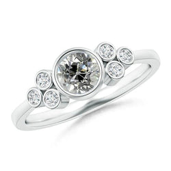 Weißgold-Natürliche Diamant-Blasenring, Runde Lünette, Schmuck Im Altschliff, 2,10 Karat