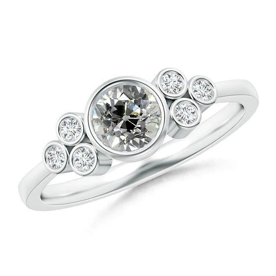 Weißgold-Natürliche Diamant-Blasenring, Runde Lünette, Schmuck Im Altschliff, 2,10 Karat