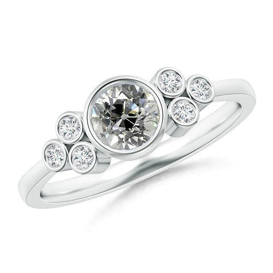 Weißgold-Natürliche Diamant-Blasenring, Runde Lünette, Schmuck Im Altschliff, 2,10 Karat
