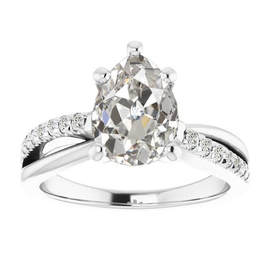 Weißgold-Rund-Und Birnen Natürlich Diamantring Im Altschliff 7 Karat Damenschmuck - harrychadent.ch