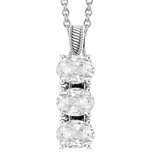 Weißgold 14K Echt Diamant Anhänger 3 Steine Oval Alter Bergmann 6 Karat