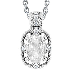 Weißgold 14K Echt Diamant Anhänger Oval Alter Bergmann 6 Karat Slide Halskette