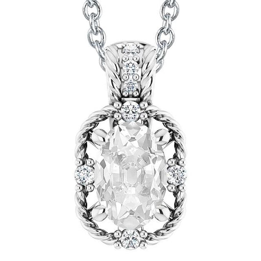 Weißgold 14K Echt Diamant Anhänger Oval Alter Bergmann 6 Karat Slide Halskette - harrychadent.ch