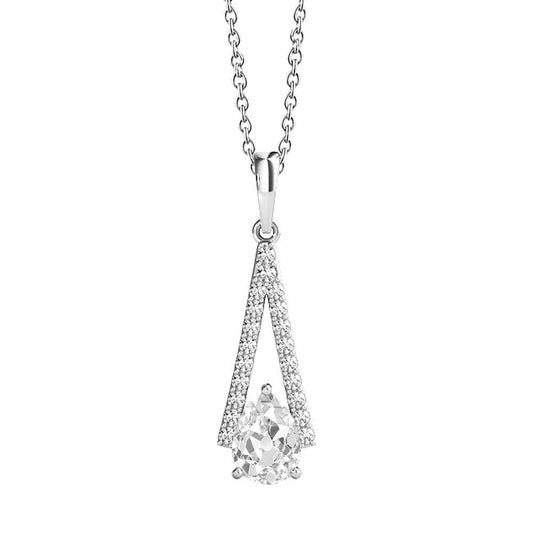 Weißgold 14K Echt Diamant Anhänger V-Form Rund & Birne alter Bergmann 2 Karat - harrychadent.ch