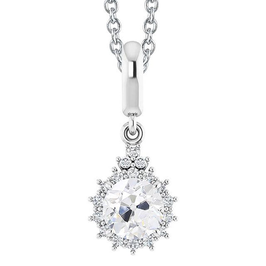 Weißgold 14K Echt Diamantanhänger Halo Runden Old Cut 3 Karat - harrychadent.ch