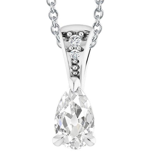 Weißgold 14K Echt Diamantanhänger Rund & Birne Old Cut 3,50 Karat - harrychadent.ch
