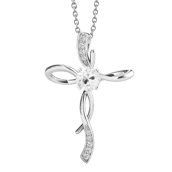 Weißgold 14K Kreuz Anhänger Alter Minenschliff Echt Diamant 2 Karat