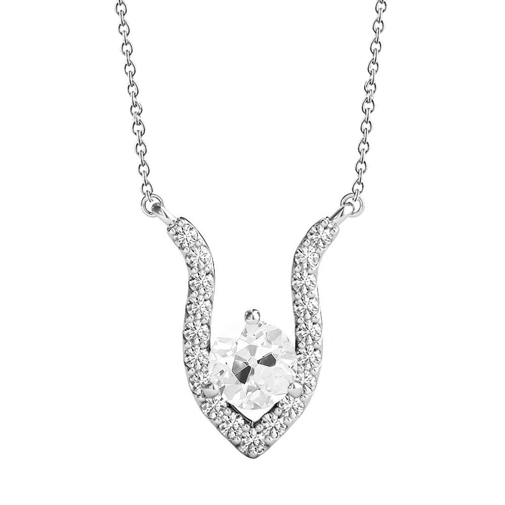 Weißgold 14K Natürlich Diamant Anhänger Rund alter Bergmann V-Form 3 Karat - harrychadent.ch