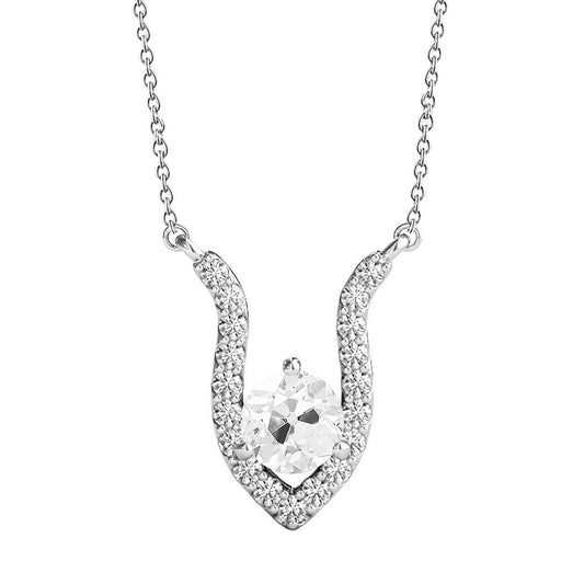 Weißgold 14K Natürlich Diamant Anhänger Rund alter Bergmann V-Form 3 Karat - harrychadent.ch