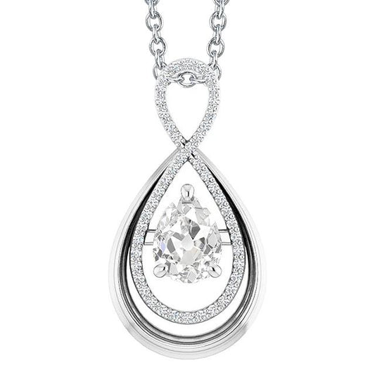 Weißgold 14K Natürliche Diamant Anhänger Rund & Birne Im Alten Minenschliff 3 Karat