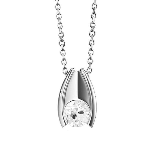 Weißgold 14K Natürliche Diamant Anhänger Runder Alter Bergmann Halbe Lünette Set 1 Karat