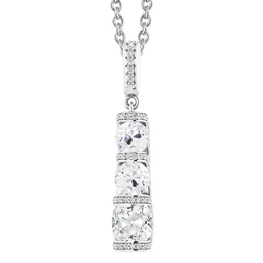 Weißgold Echt Diamant Anhänger 3 Steine Stil Kissen Alter Bergmann 5 Karat - harrychadent.ch