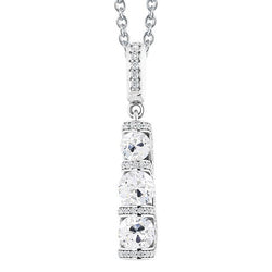 Weißgold Echt Diamant Anhänger 3 Steine Stil Rund Alter Bergmann 4,50 Karat
