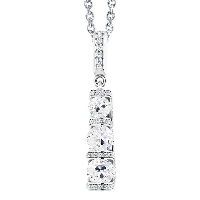 Weißgold Echt Diamant Anhänger 3 Steine Stil Rund Alter Bergmann 4,50 Karat - harrychadent.ch