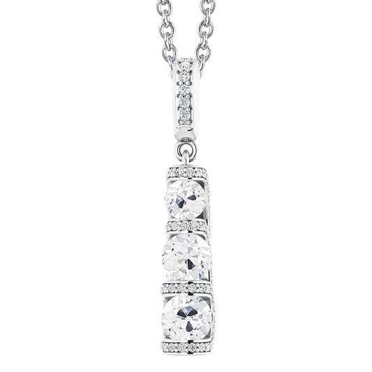 Weißgold Echt Diamant Anhänger 3 Steine Stil Rund Alter Bergmann 4,50 Karat - harrychadent.ch