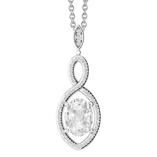 Weißgold Echt Diamant Anhänger Rund & Oval Alter Bergmann Krappen Set 3,50 Karat