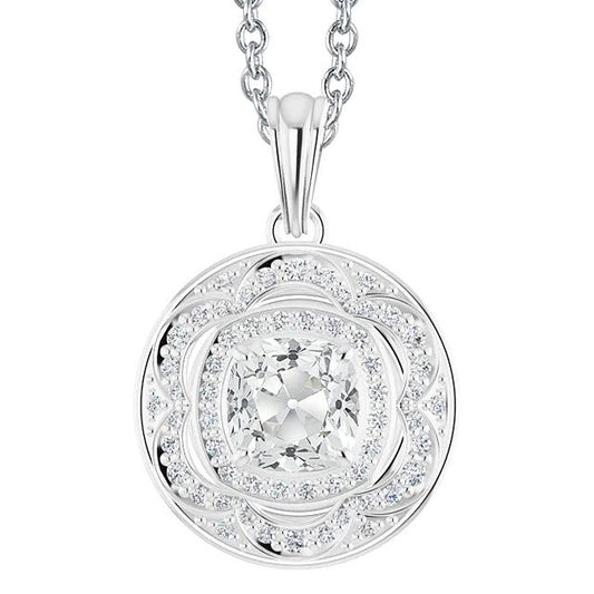Weißgold Halo Echt Diamant Anhänger Kissen Alter Bergmann Mit Kaution 5 Karat