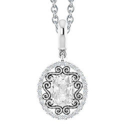 Weißgold Halo Echt Diamant Anhänger Oval Old Mine Cut 3 Karat Mit Kette